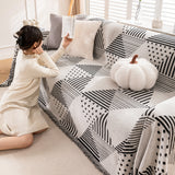 Chenille Geometric Patterned Sofa Throw, Couch Covers for Sectionals for Pets, Throw Cover for Couch - Ornate Home