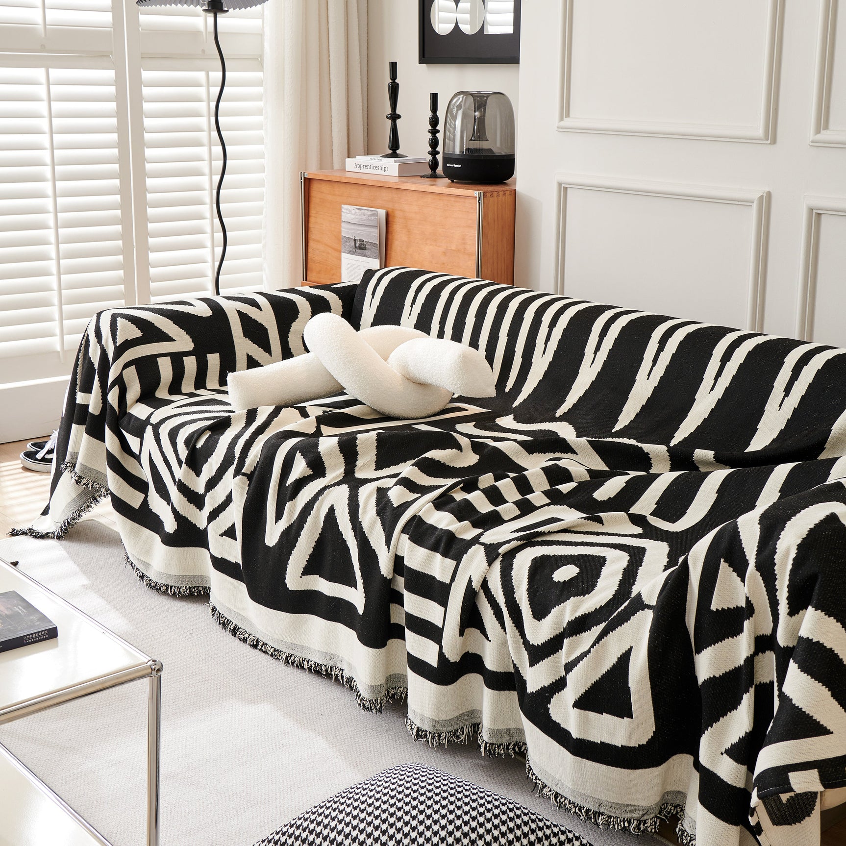 Chenille Geometric Sofa Throw Blanket, Boho Washable Furniture Throw Covers for Sofa - Ornate Home