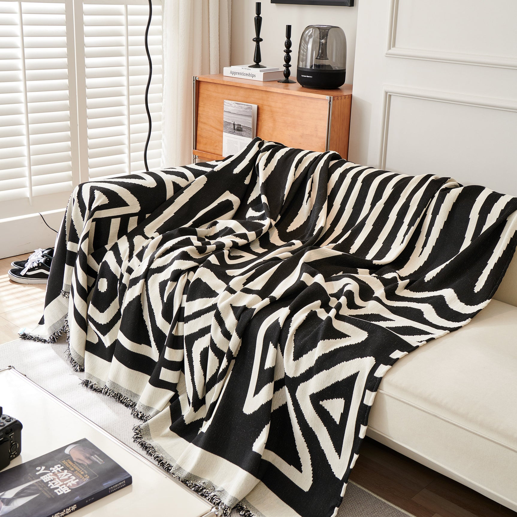 Chenille Geometric Sofa Throw Blanket, Boho Washable Furniture Throw Covers for Sofa - Ornate Home