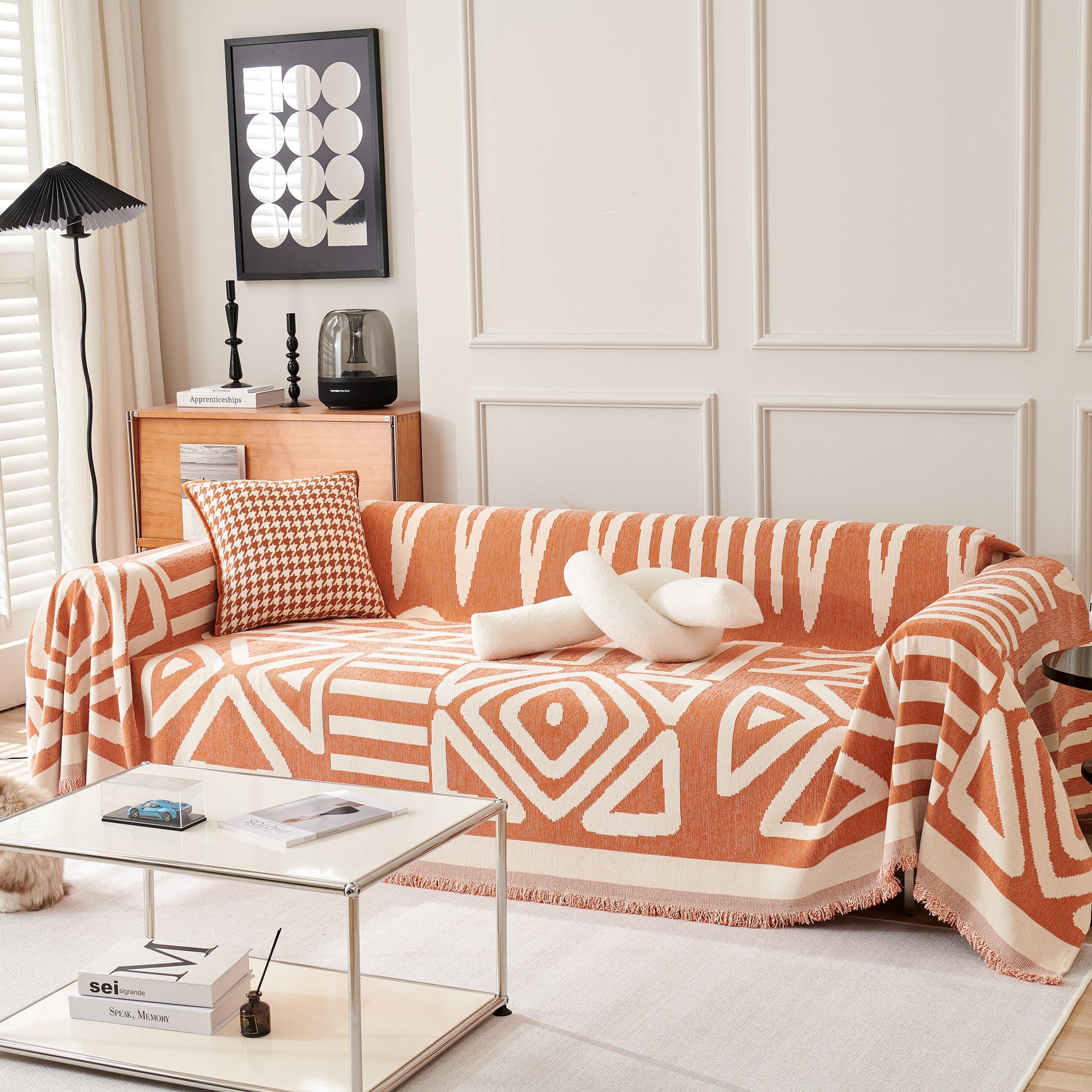 Chenille Geometric Sofa Throw Blanket, Boho Washable Furniture Throw Covers for Sofa - Ornate Home