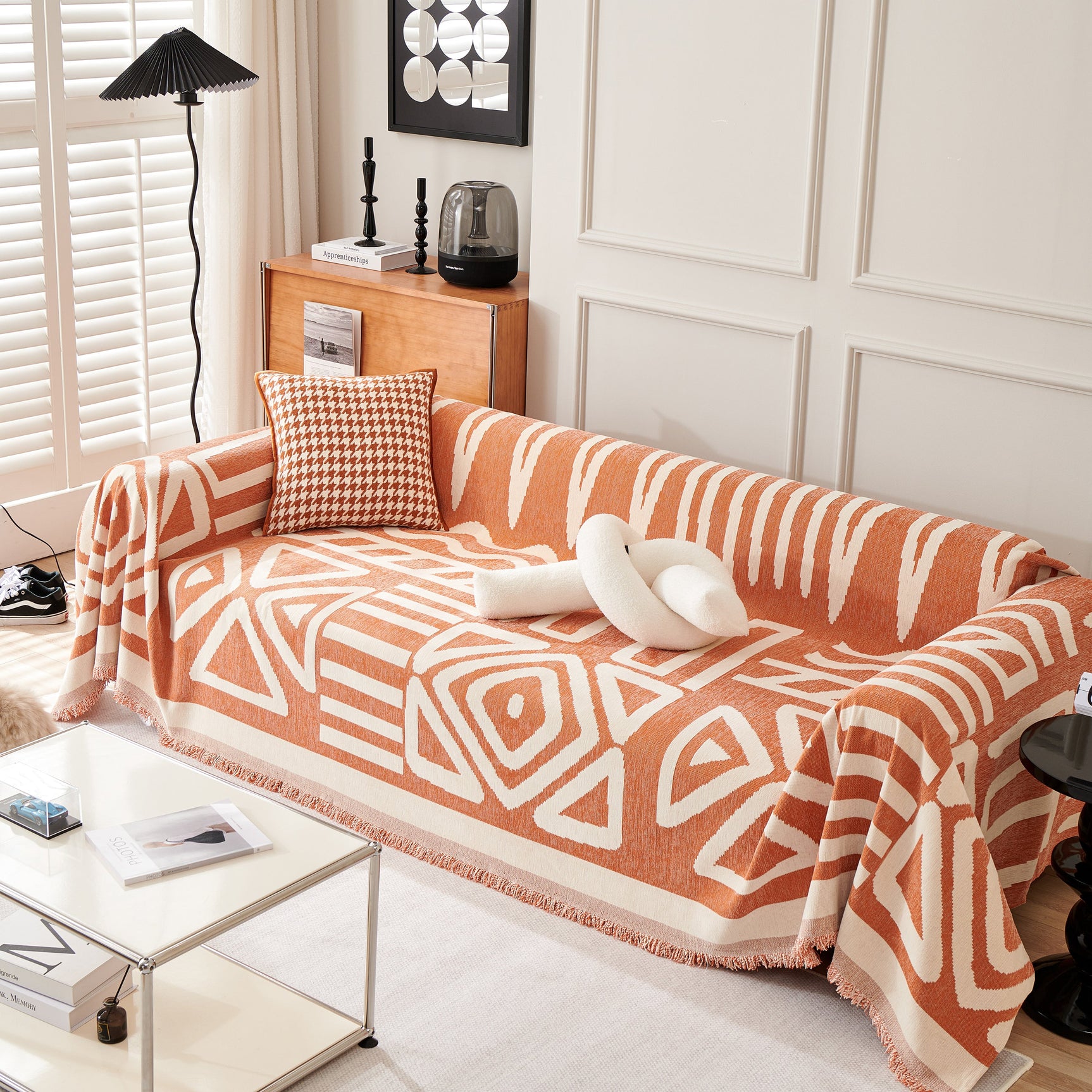 Chenille Geometric Sofa Throw Blanket, Boho Washable Furniture Throw Covers for Sofa - Ornate Home