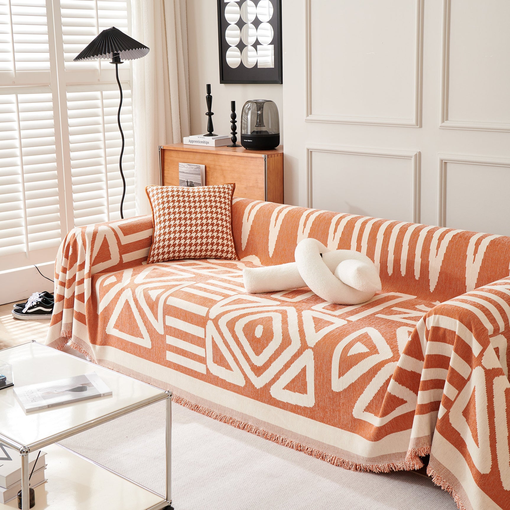 Chenille Geometric Sofa Throw Blanket, Boho Washable Furniture Throw Covers for Sofa - Ornate Home