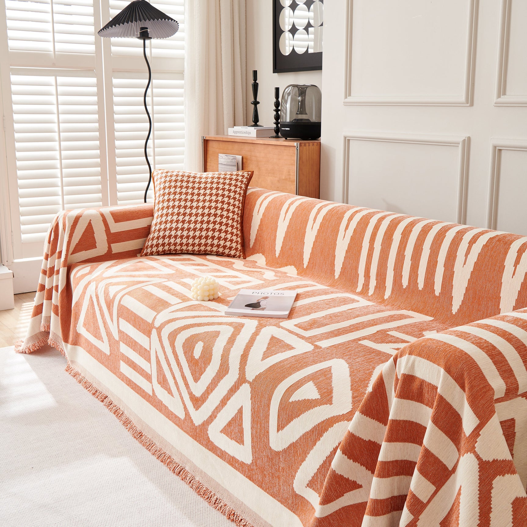 Chenille Geometric Sofa Throw Blanket, Boho Washable Furniture Throw Covers for Sofa - Ornate Home