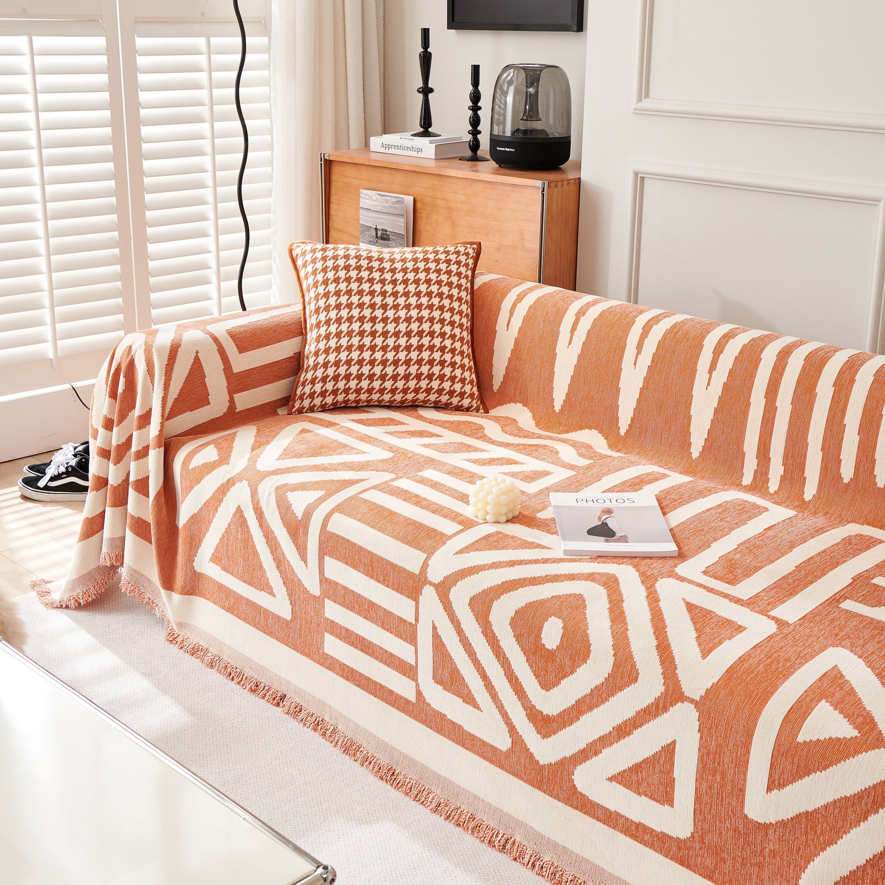 Chenille Geometric Sofa Throw Blanket, Boho Washable Furniture Throw Covers for Sofa - Ornate Home