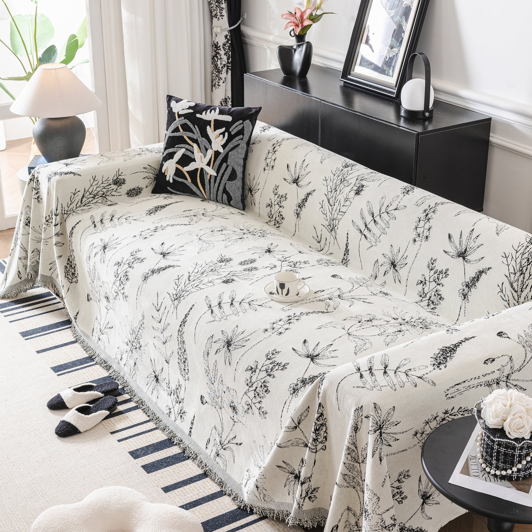 Chenille Giverny Couch Cover, Cozy Blankets for Sofa and Couch, Slip Covers for Couch Sectional - Ornate Home