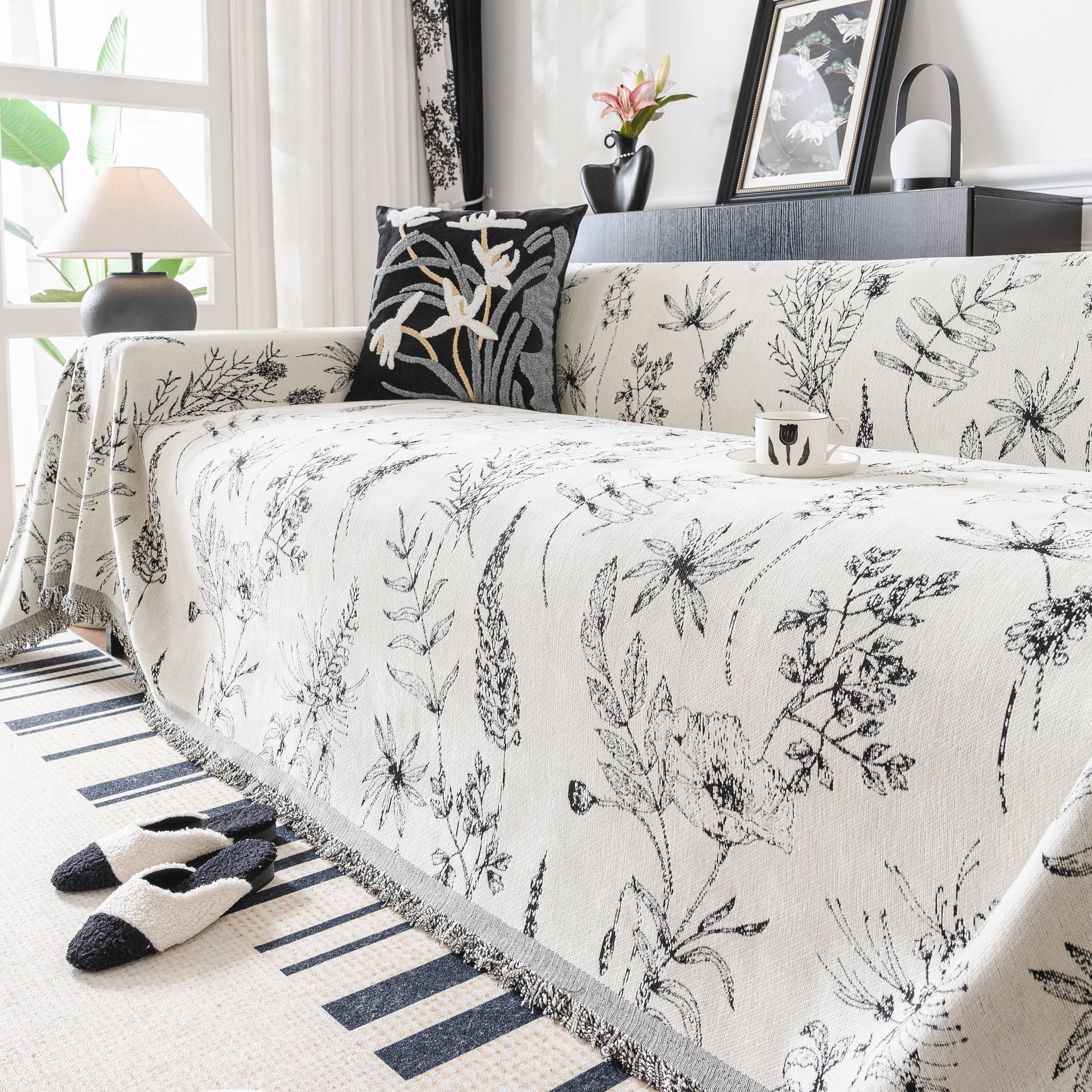 Chenille Giverny Couch Cover, Cozy Blankets for Sofa and Couch, Slip Covers for Couch Sectional - Ornate Home