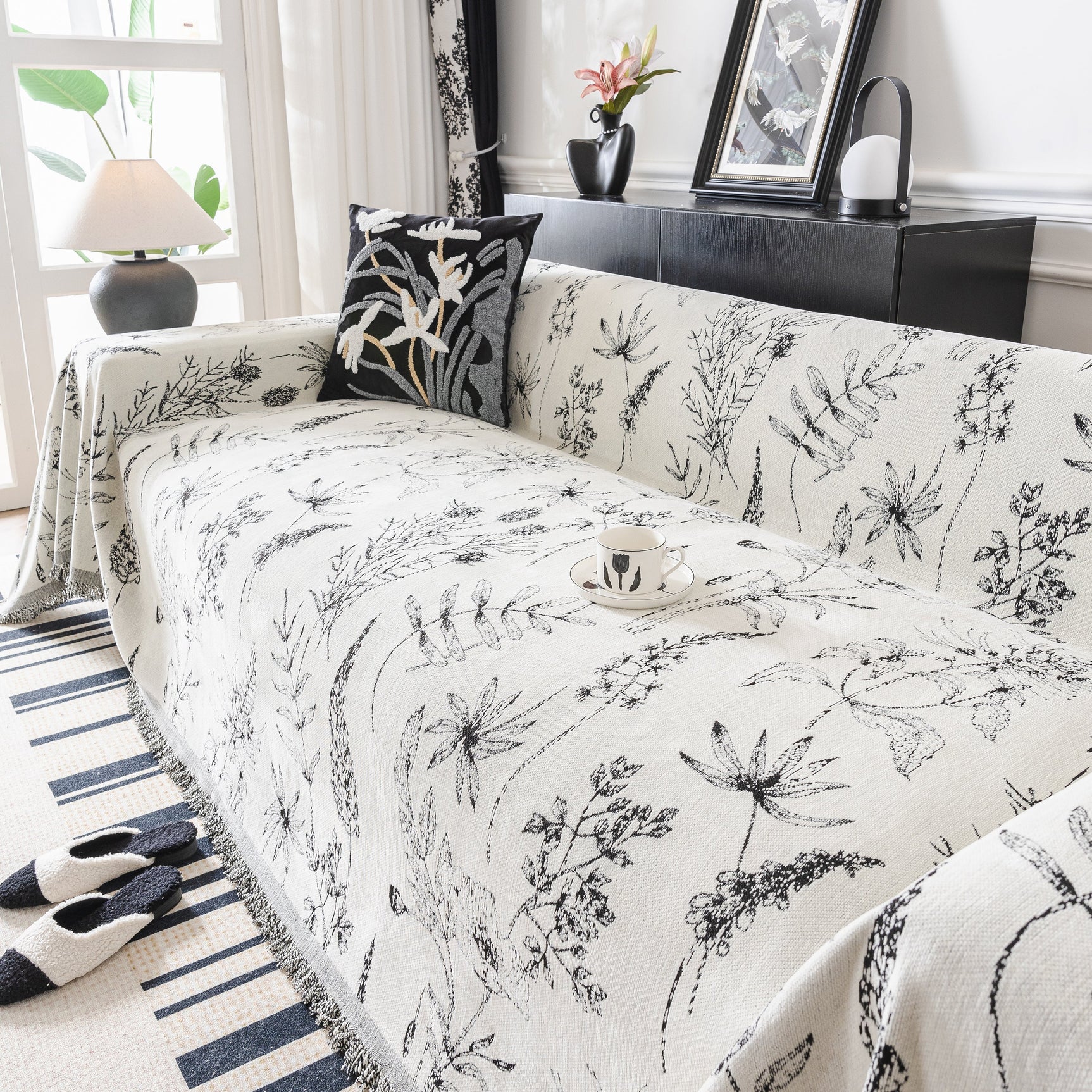 Chenille Giverny Couch Cover, Cozy Blankets for Sofa and Couch, Slip Covers for Couch Sectional - Ornate Home