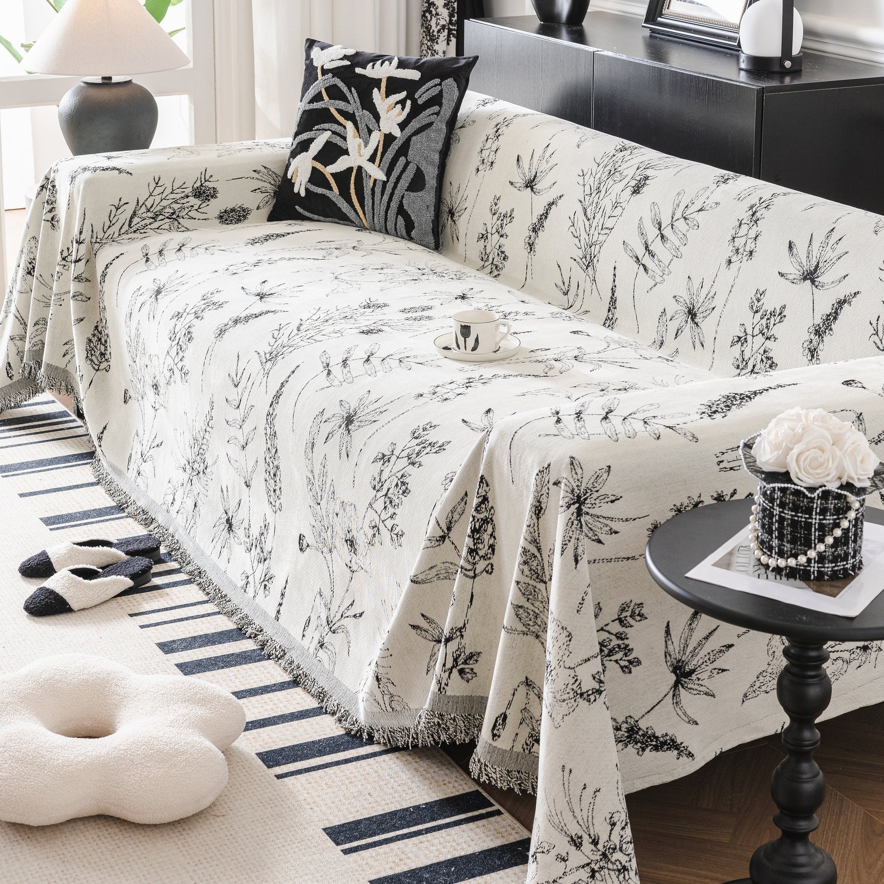 Chenille Giverny Couch Cover, Cozy Blankets for Sofa and Couch, Slip Covers for Couch Sectional - Ornate Home
