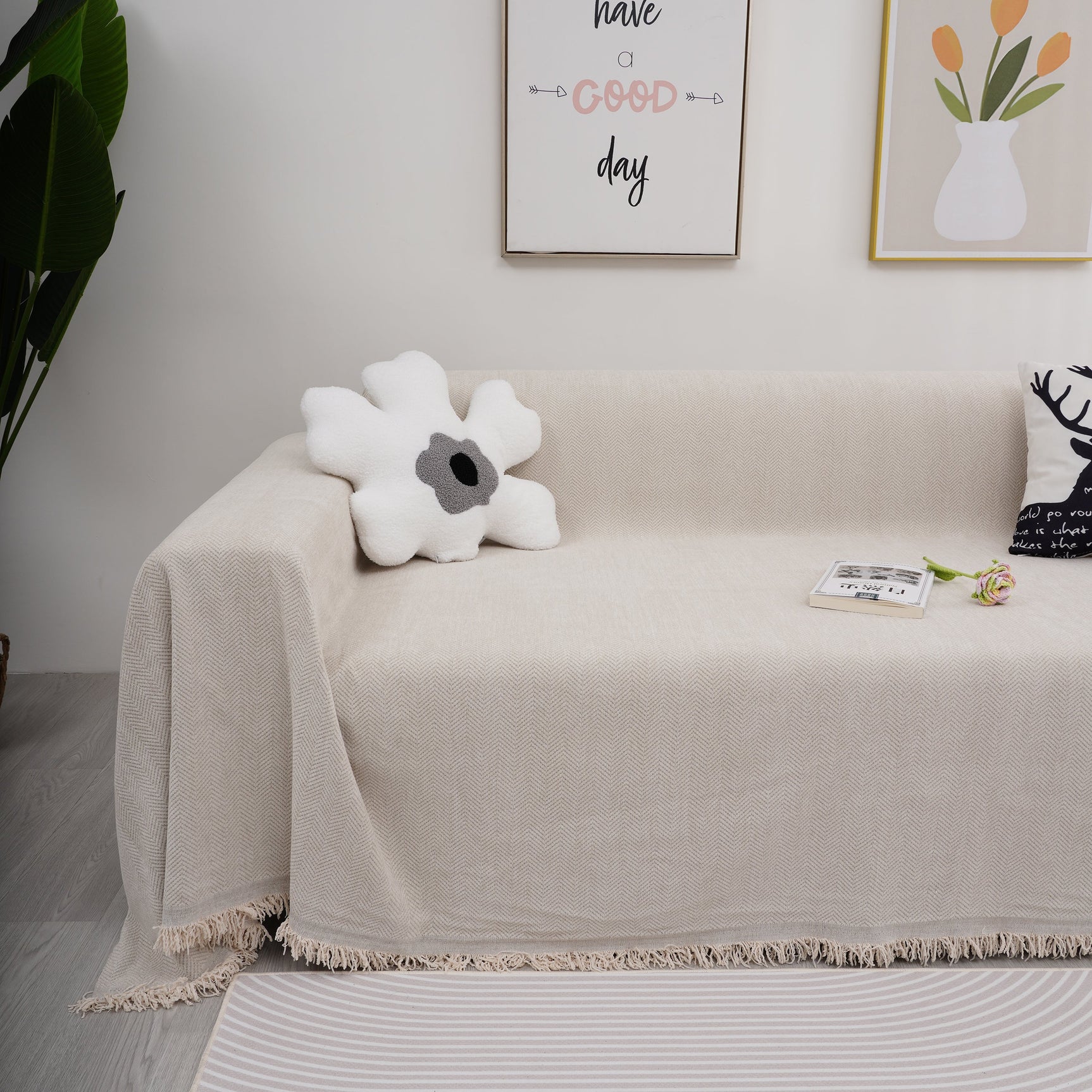 Chenille Herringbone Couch Cover Blanket, Sectional with Washable Covers, Furniture Covers for Sofas - Ornate Home