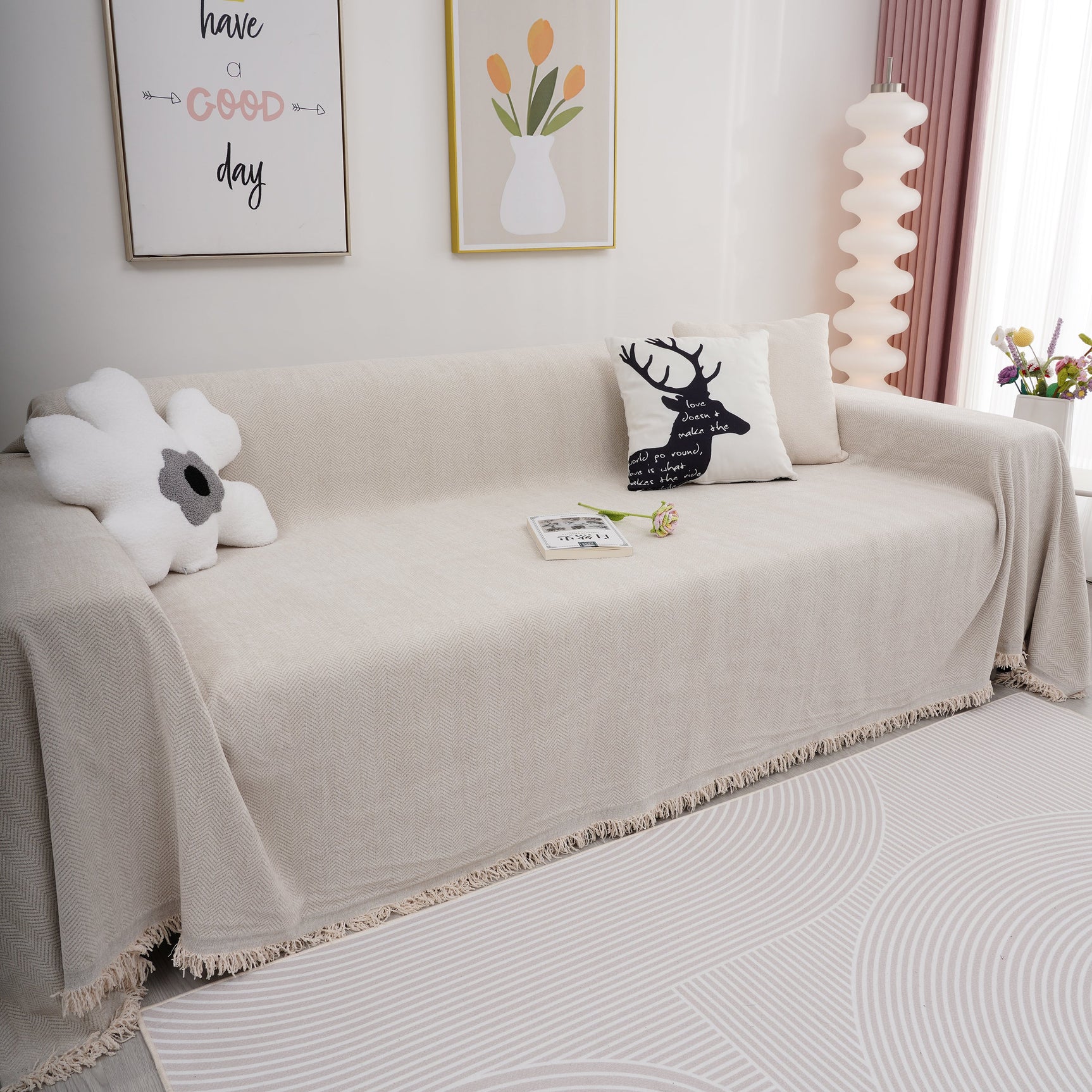 Chenille Herringbone Couch Cover Blanket, Sectional with Washable Covers, Furniture Covers for Sofas - Ornate Home