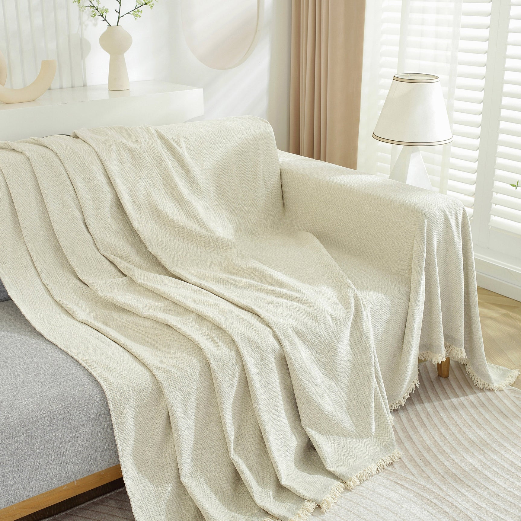 Chenille Herringbone Couch Protector Blanket, Stylish Throw Blankets for Couch and Couch Throw Cover - Ornate Home
