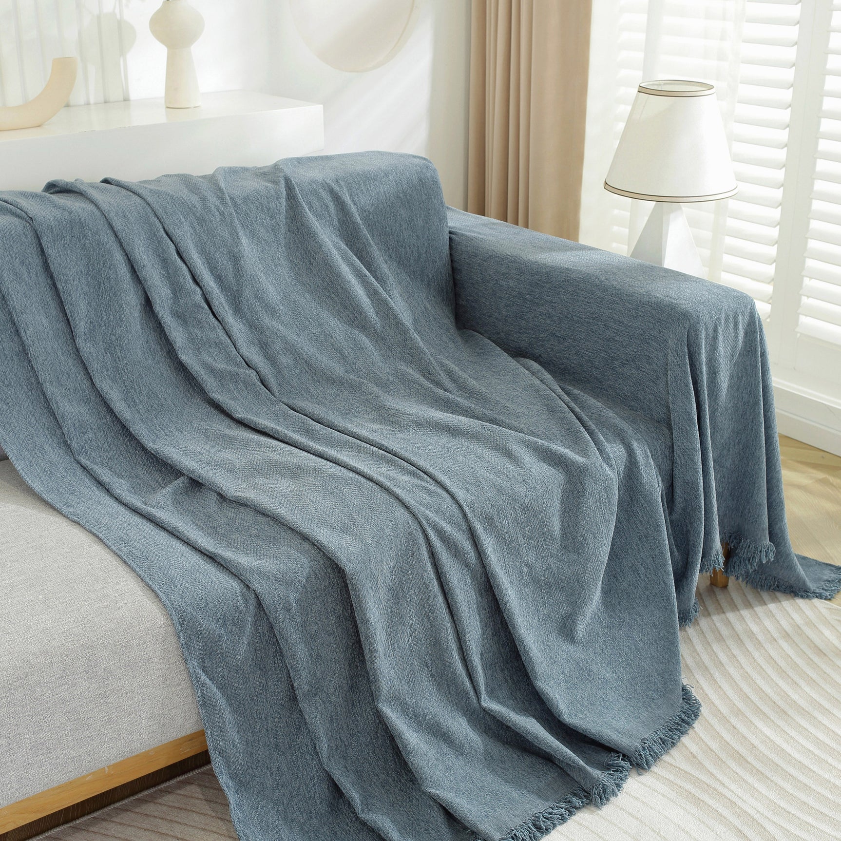 Chenille Herringbone Couch Protector Blanket, Stylish Throw Blankets for Couch and Couch Throw Cover - Ornate Home