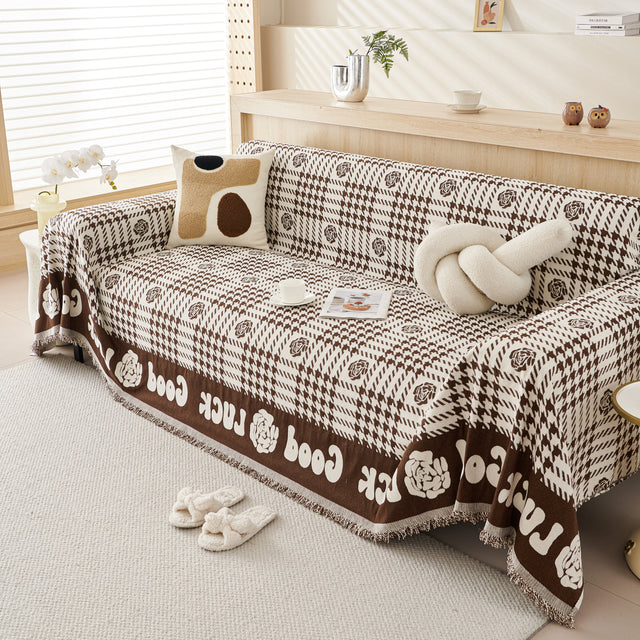 Chenille Houndstooth Sofa Throw Cover, Scratch Proof Cozy Throw Blankets for Couch - Ornate Home