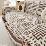 Chenille Houndstooth Sofa Throw Cover, Scratch Proof Cozy Throw Blankets for Couch - Ornate Home