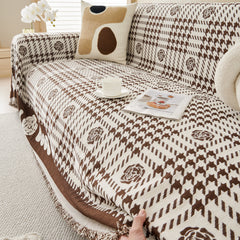 Chenille Houndstooth Sofa Throw Cover, Scratch Proof Cozy Throw Blankets for Couch - Ornate Home