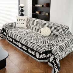 Chenille Houndstooth Sofa Throw Cover, Scratch Proof Cozy Throw Blankets for Couch - Ornate Home