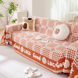 Chenille Houndstooth Sofa Throw Cover, Scratch Proof Cozy Throw Blankets for Couch - Ornate Home
