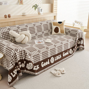 Chenille Houndstooth Sofa Throw Cover, Scratch Proof Cozy Throw Blankets for Couch - Ornate Home