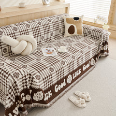 Chenille Houndstooth Sofa Throw Cover, Scratch Proof Cozy Throw Blankets for Couch - Ornate Home