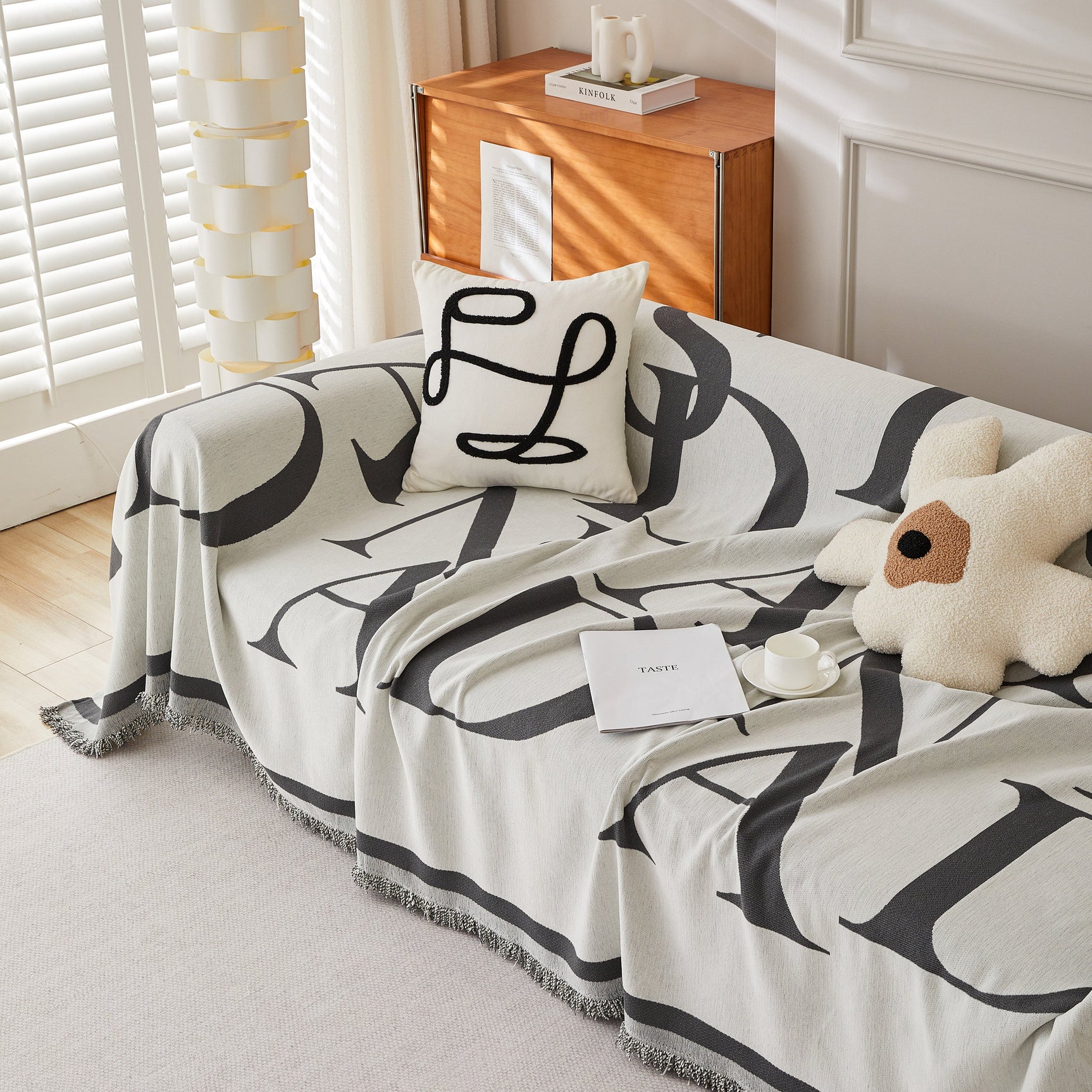 Chenille Jacquard Alphabet Sofa Blanket Cover, L Shape Sofa Cover, Reversible Couch Covers for Dogs - Ornate Home