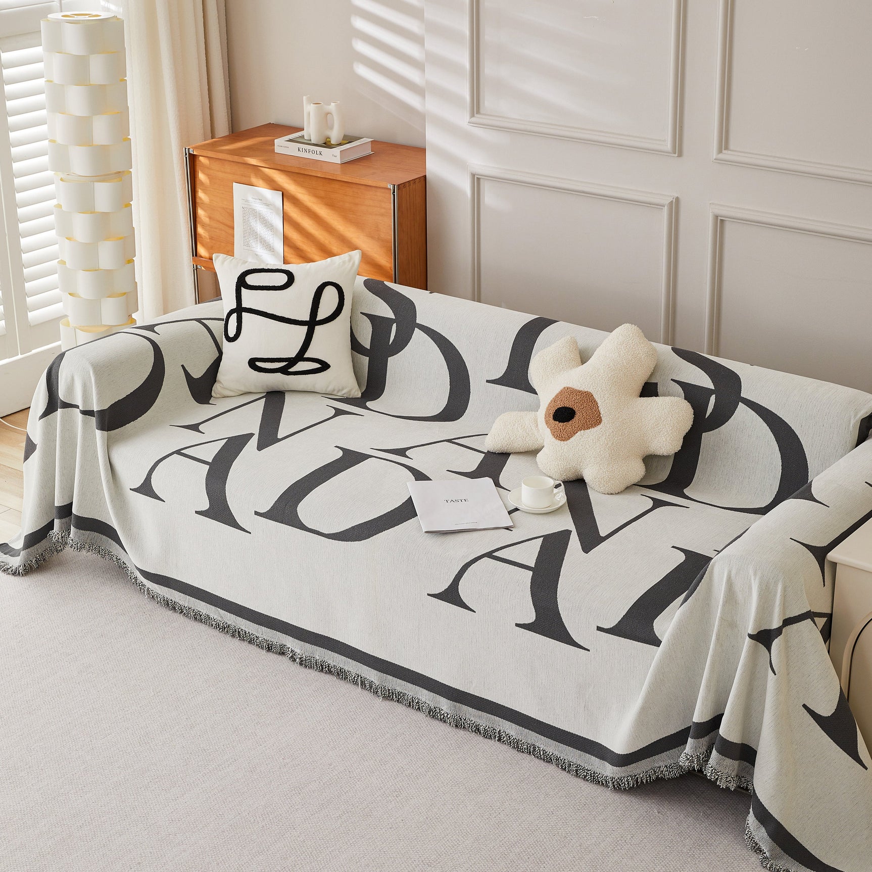 Chenille Jacquard Alphabet Sofa Blanket Cover, L Shape Sofa Cover, Reversible Couch Covers for Dogs - Ornate Home