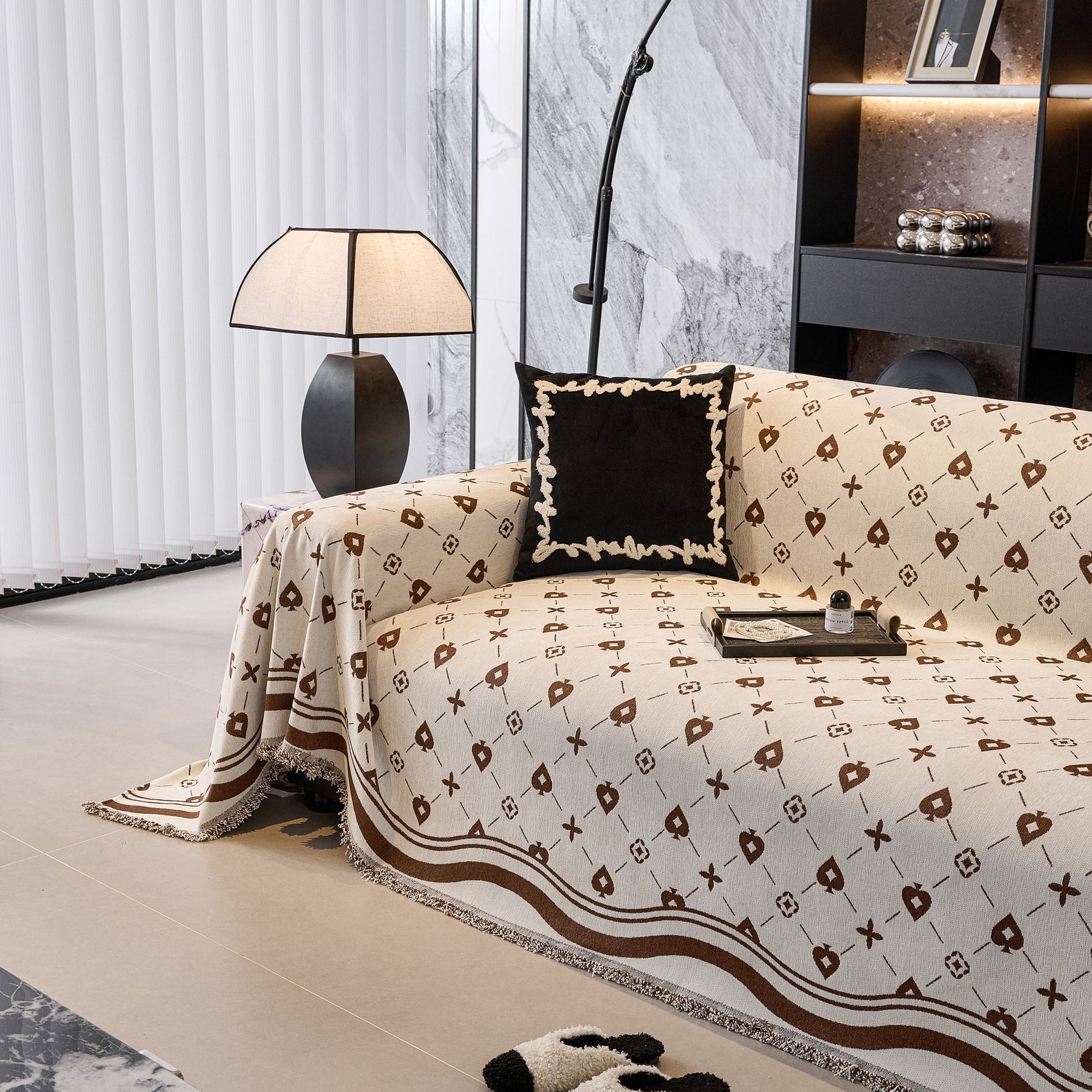 Chenille Jacquard Sofa Throw Cover Blanket, Luxury Thick Woven Couch Cover for Sofa - Ornate Home