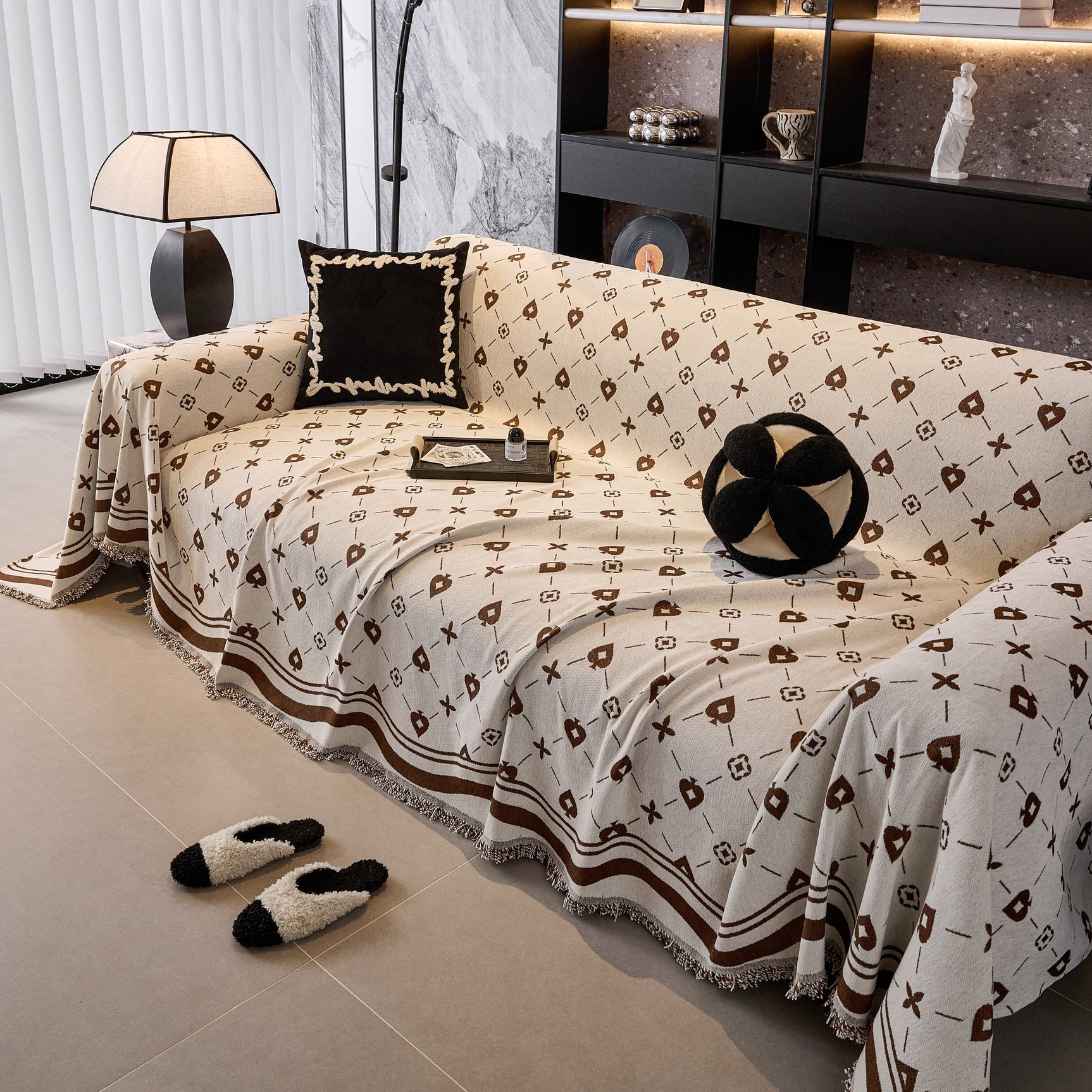 Chenille Jacquard Sofa Throw Cover Blanket, Luxury Thick Woven Couch Cover for Sofa - Ornate Home