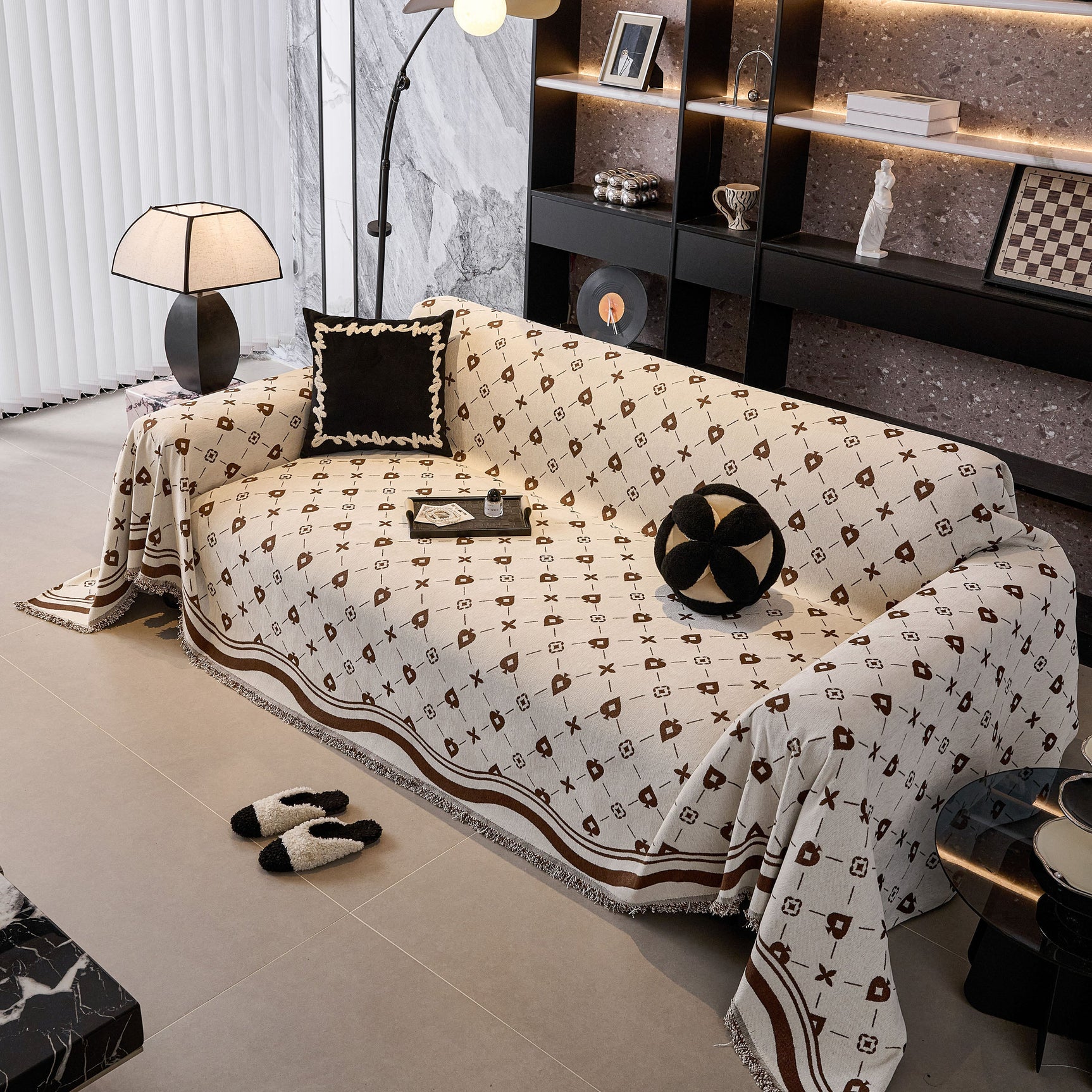 Chenille Jacquard Sofa Throw Cover Blanket, Luxury Thick Woven Couch Cover for Sofa - Ornate Home