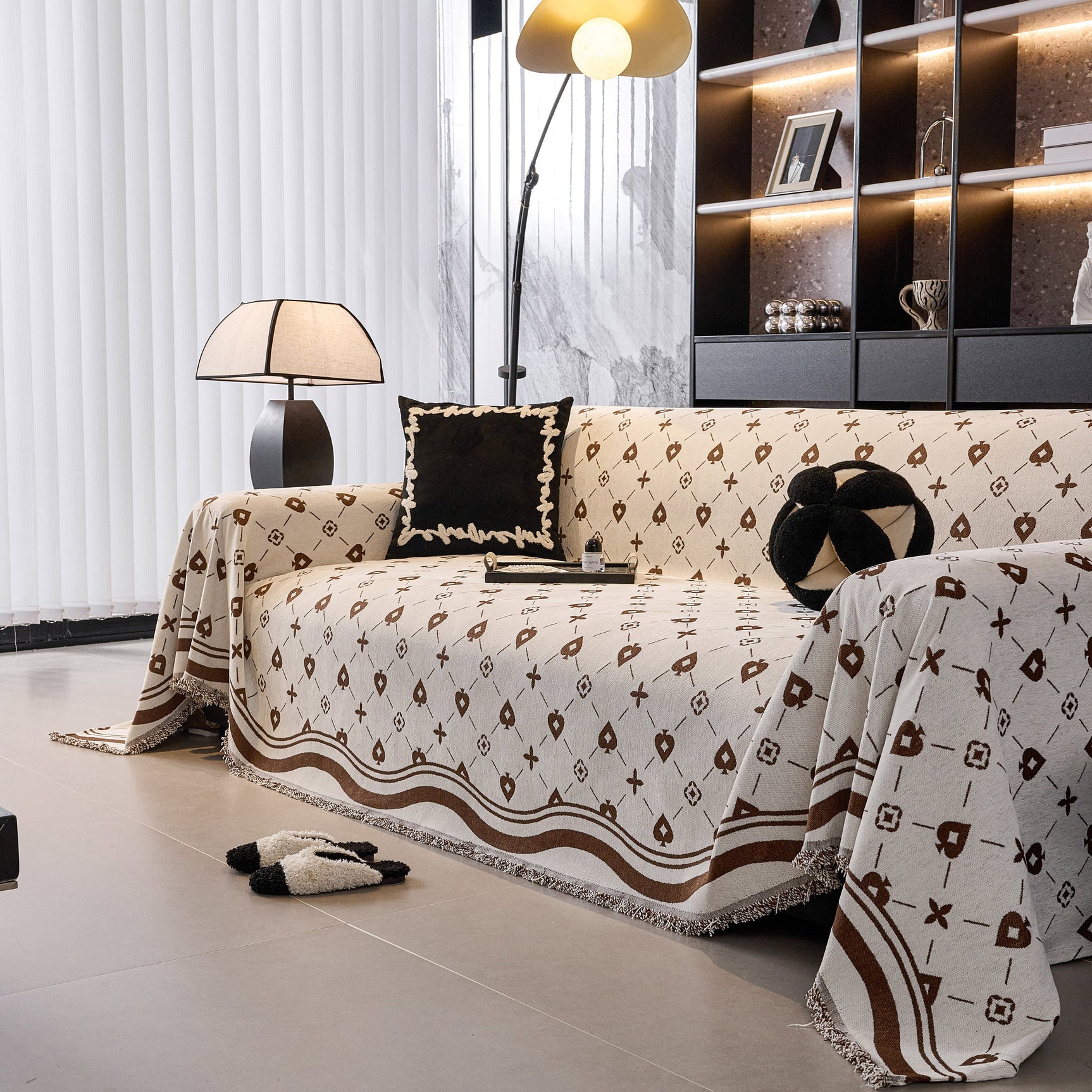 Chenille Jacquard Sofa Throw Cover Blanket, Luxury Thick Woven Couch Cover for Sofa - Ornate Home