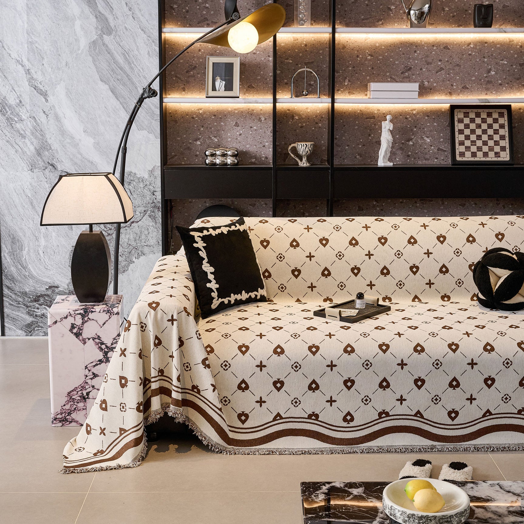Chenille Jacquard Sofa Throw Cover Blanket, Luxury Thick Woven Couch Cover for Sofa - Ornate Home