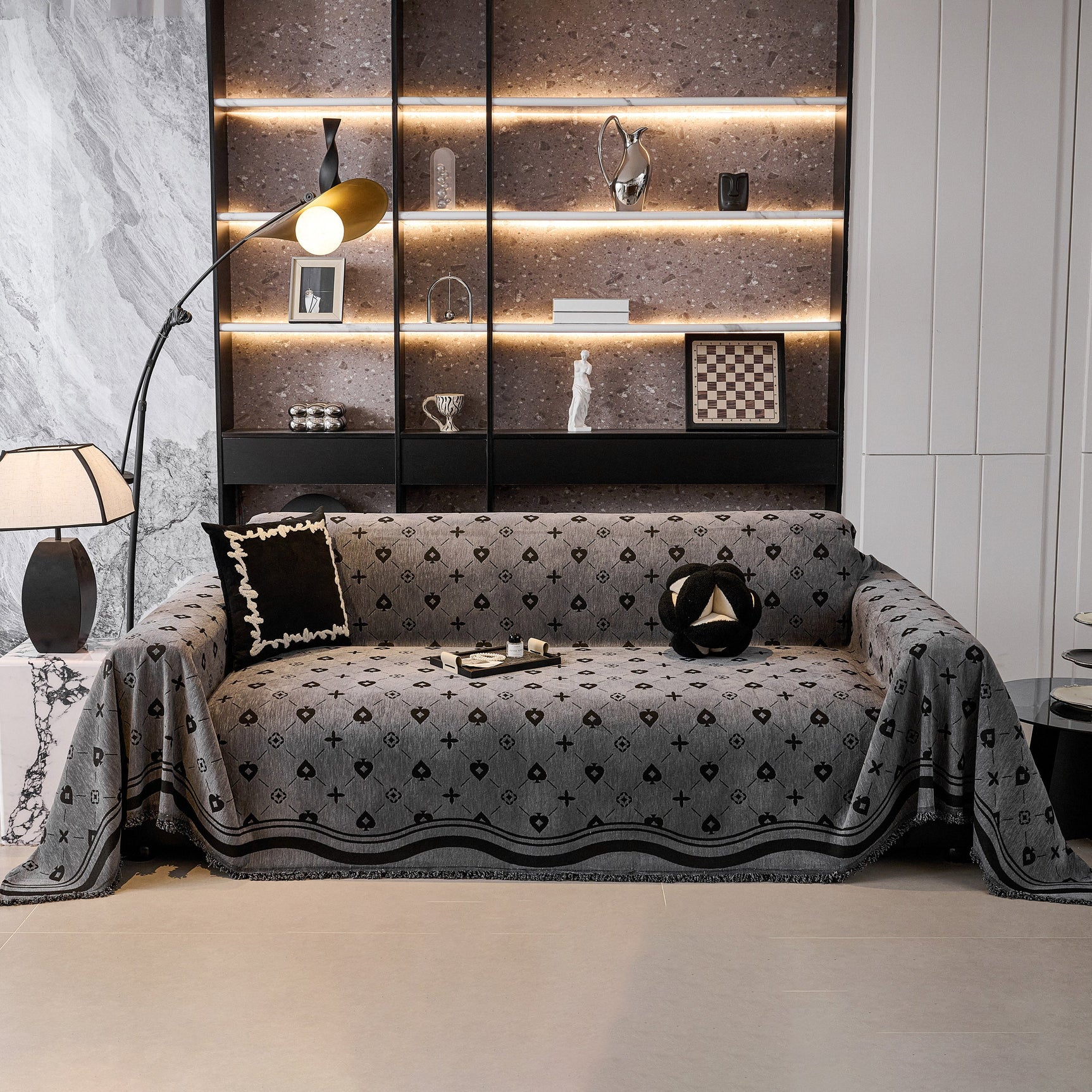 Chenille Jacquard Sofa Throw Cover Blanket, Luxury Thick Woven Couch Cover for Sofa - Ornate Home