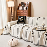 Chenille Jacquard Sofa Throw Cover with Tassel Soft Thick Couch Protector Blanket - Ornate Home