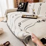 Chenille Jacquard Sofa Throw Cover with Tassel Soft Thick Couch Protector Blanket - Ornate Home