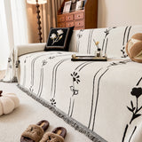 Chenille Jacquard Sofa Throw Cover with Tassel Soft Thick Couch Protector Blanket - Ornate Home
