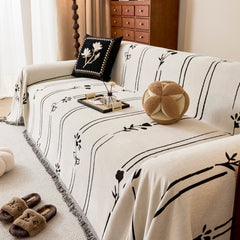 Chenille Jacquard Sofa Throw Cover with Tassel Soft Thick Couch Protector Blanket - Ornate Home
