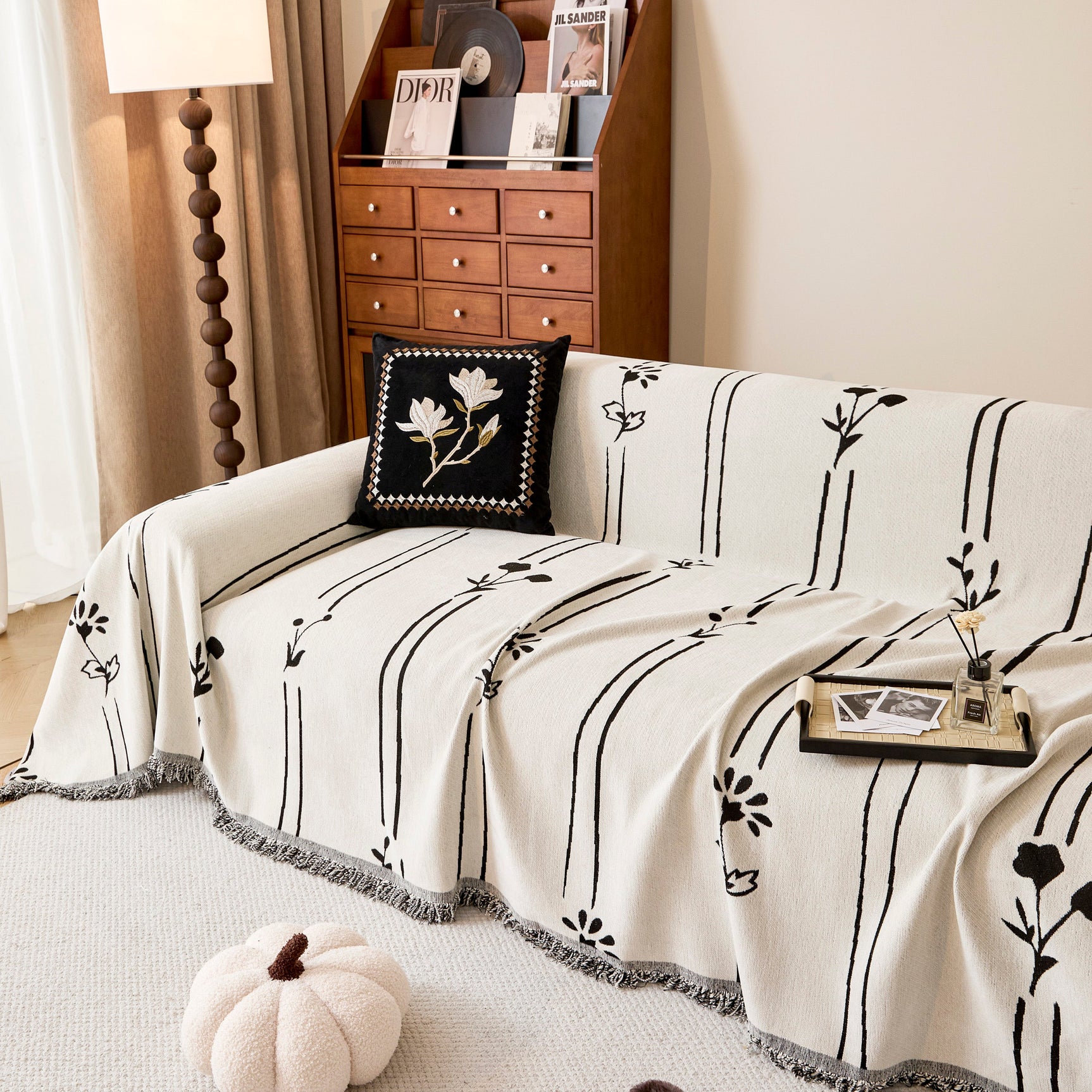 Chenille Jacquard Sofa Throw Cover with Tassel Soft Thick Couch Protector Blanket - Ornate Home