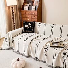 Chenille Jacquard Sofa Throw Cover with Tassel Soft Thick Couch Protector Blanket - Ornate Home