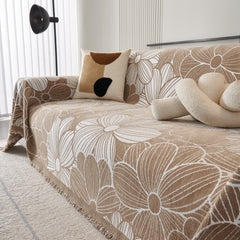 Chenille Jacquard Sofa Throw Cover with Tassels, All-Season Furniture Protector for Home and Office - Ornate Home