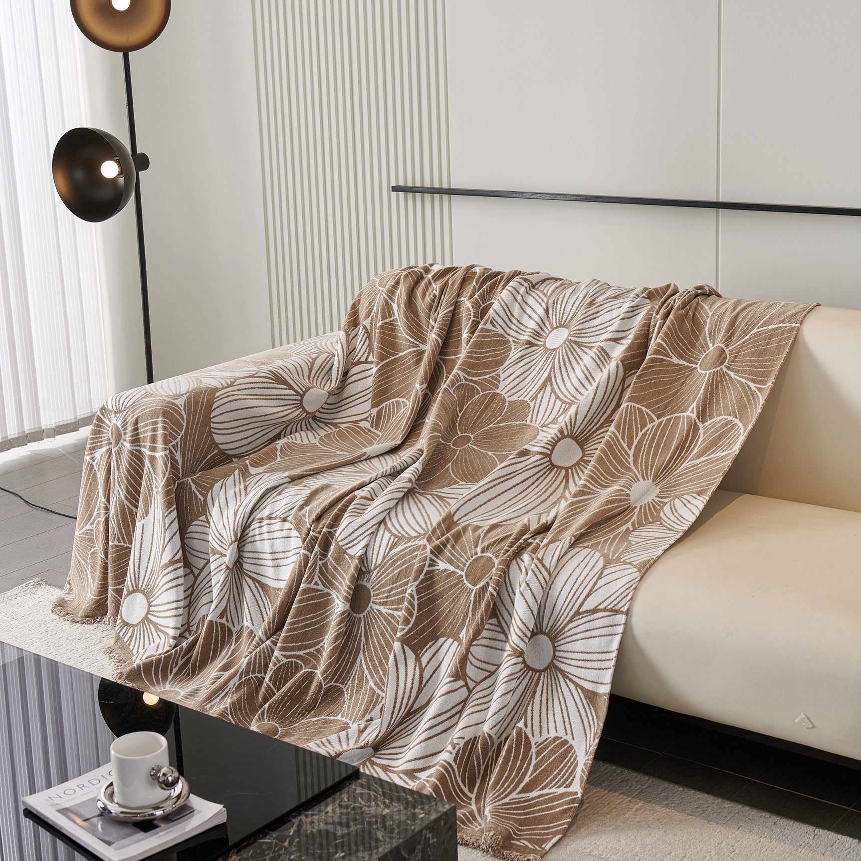 Chenille Jacquard Sofa Throw Cover with Tassels, All-Season Furniture Protector for Home and Office - Ornate Home