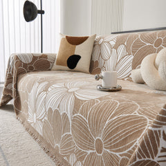 Chenille Jacquard Sofa Throw Cover with Tassels, All-Season Furniture Protector for Home and Office - Ornate Home