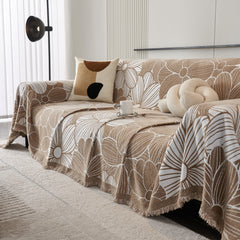 Chenille Jacquard Sofa Throw Cover with Tassels, All-Season Furniture Protector for Home and Office - Ornate Home