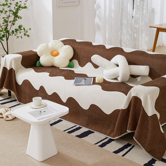Chenille Minimalist Wavy Sofa Throw Cover, Cozy Blankets for Couch, Machine Washable Couch Protector - Ornate Home