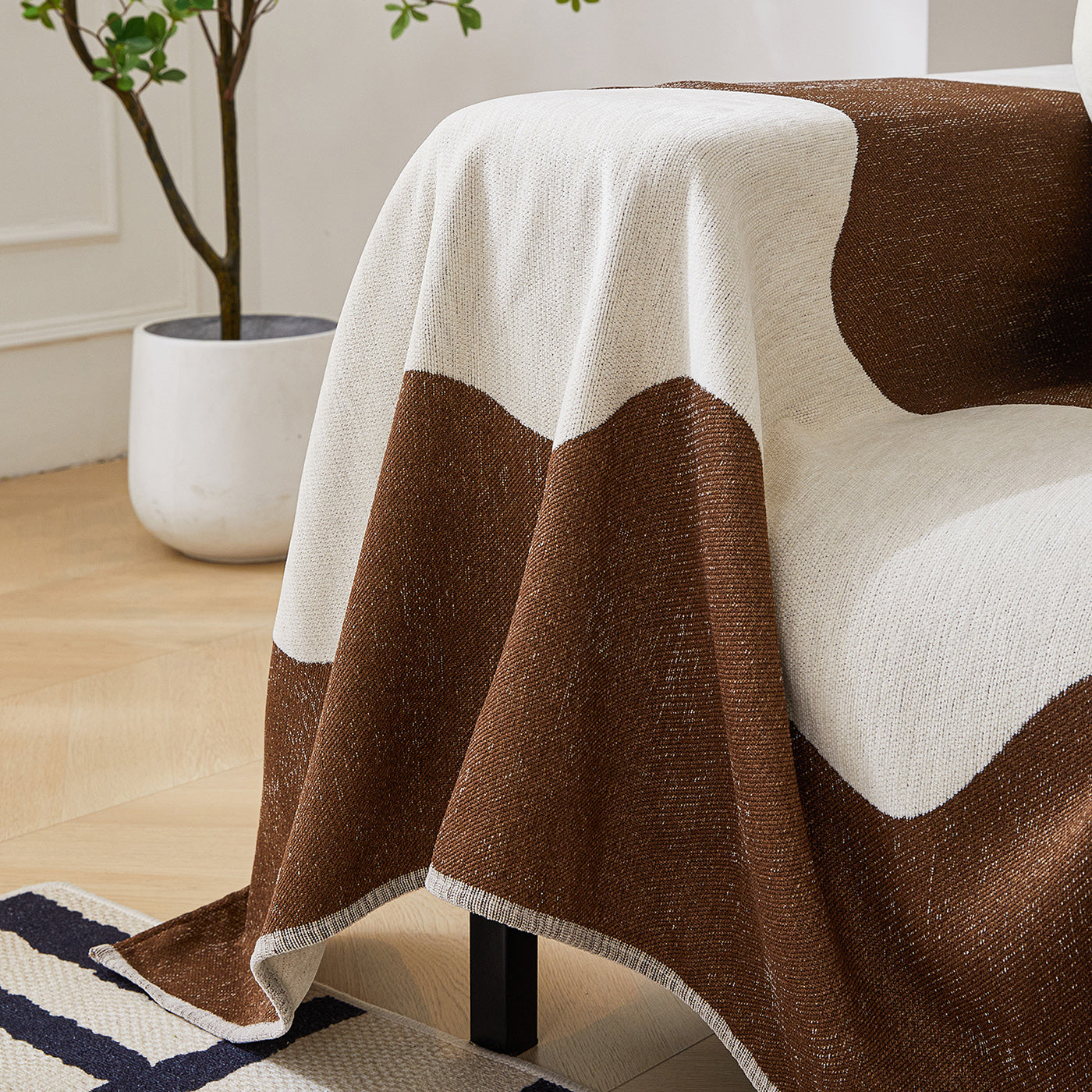 Chenille Minimalist Wavy Sofa Throw Cover, Cozy Blankets for Couch, Machine Washable Couch Protector - Ornate Home
