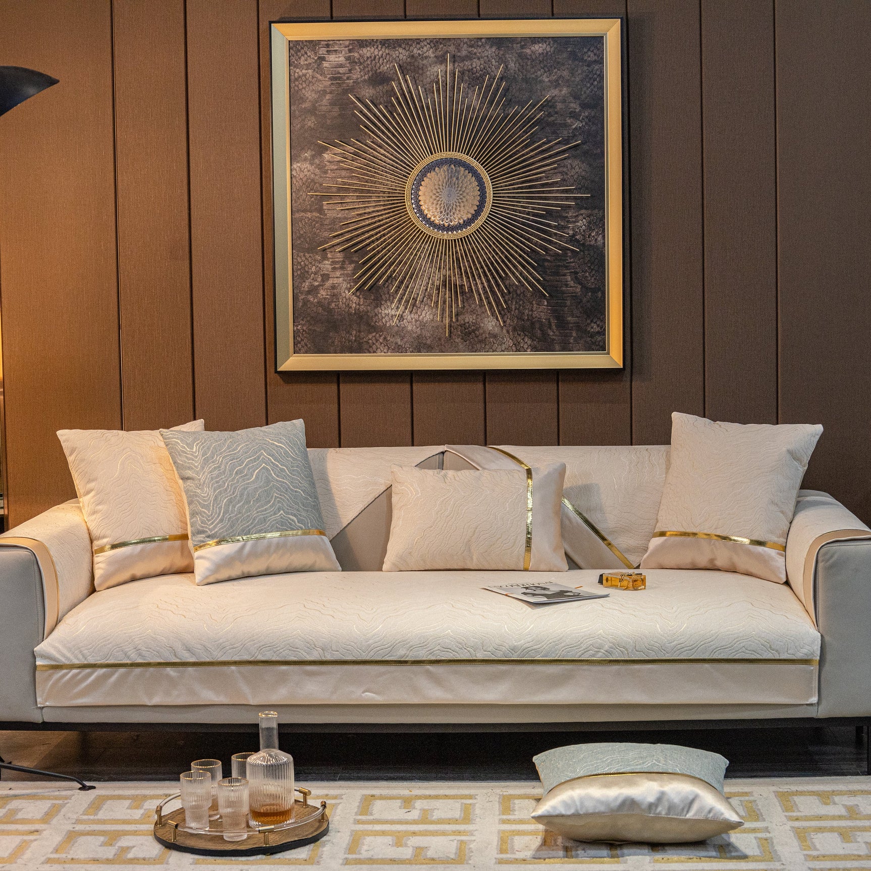 Chenille Non-Slip Metal Texture Sofa Towel, Minimalist Sofa Couch Cover Sectional Couch Covers for Pets - Ornate Home