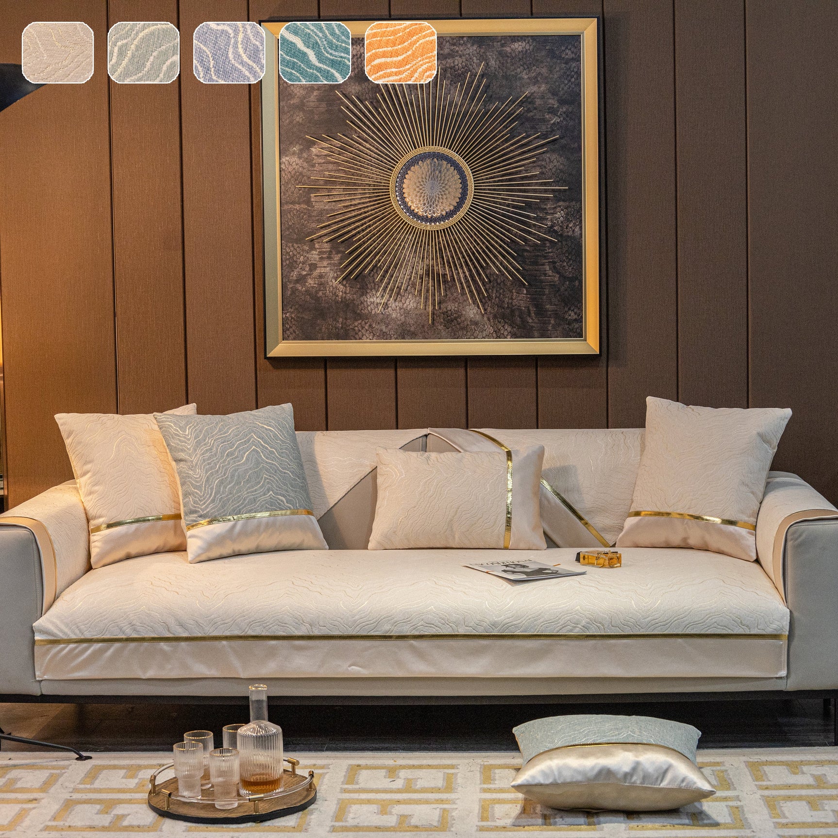 Chenille Non-Slip Metal Texture Sofa Towel, Minimalist Sofa Couch Cover Sectional Couch Covers for Pets - Ornate Home