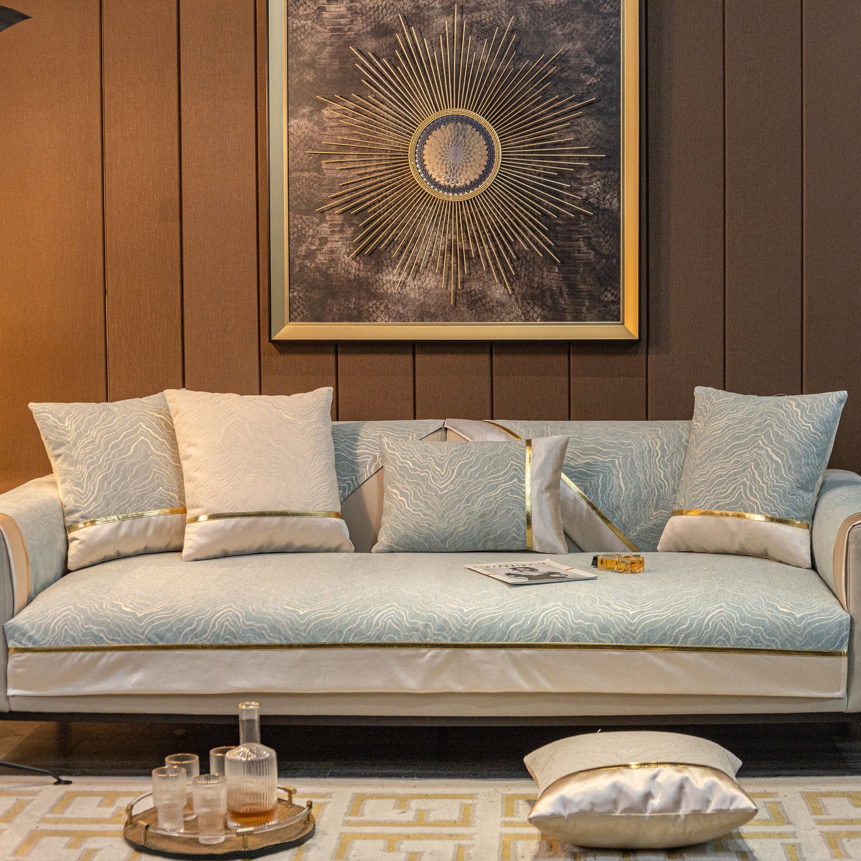 Chenille Non-Slip Metal Texture Sofa Towel, Minimalist Sofa Couch Cover Sectional Couch Covers for Pets - Ornate Home