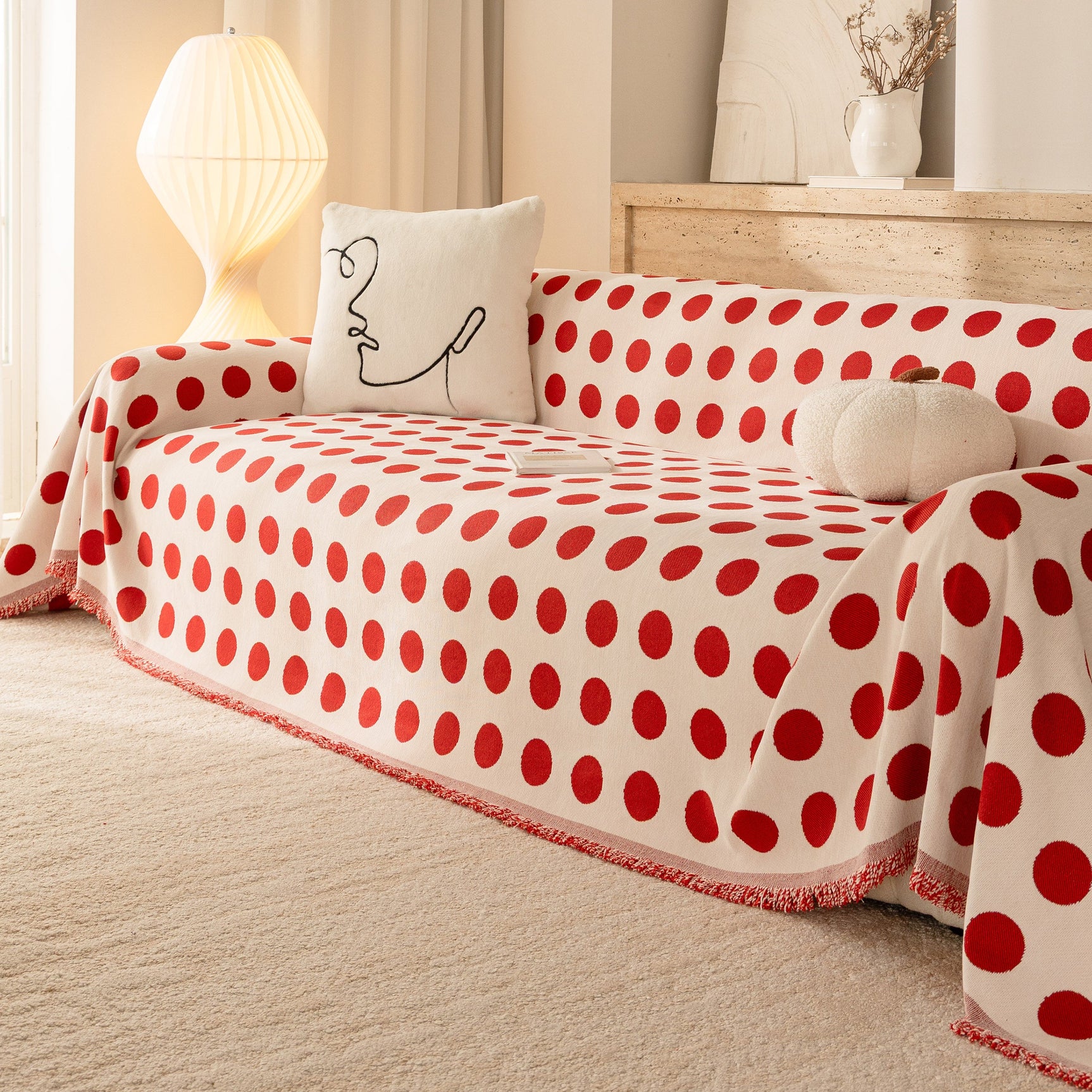 Chenille Polka Dot Sofa Cover Throw, Soft Thick Couch Cover Blanket Furniture Covers - Ornate Home