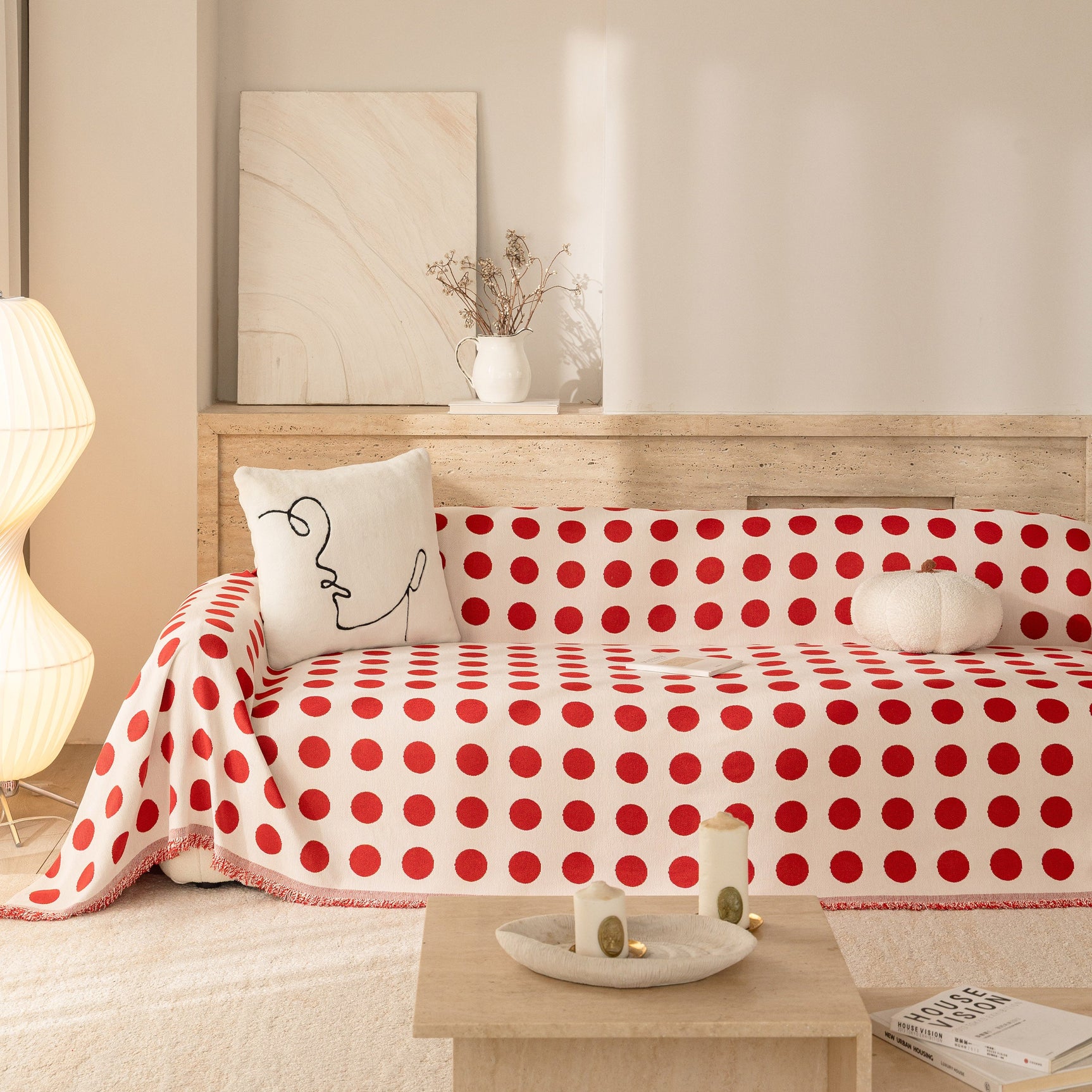 Chenille Polka Dot Sofa Cover Throw, Soft Thick Couch Cover Blanket Furniture Covers - Ornate Home