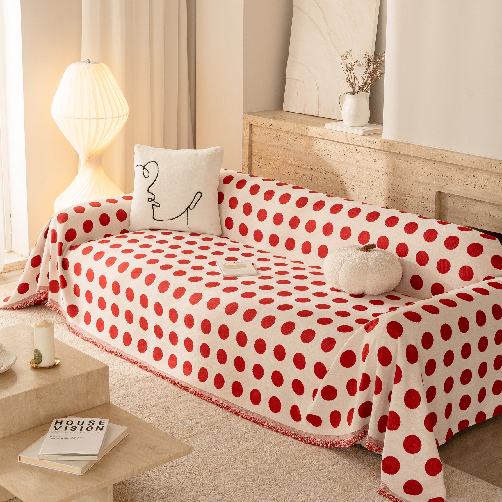 Chenille Polka Dot Sofa Cover Throw, Soft Thick Couch Cover Blanket Furniture Covers - Ornate Home