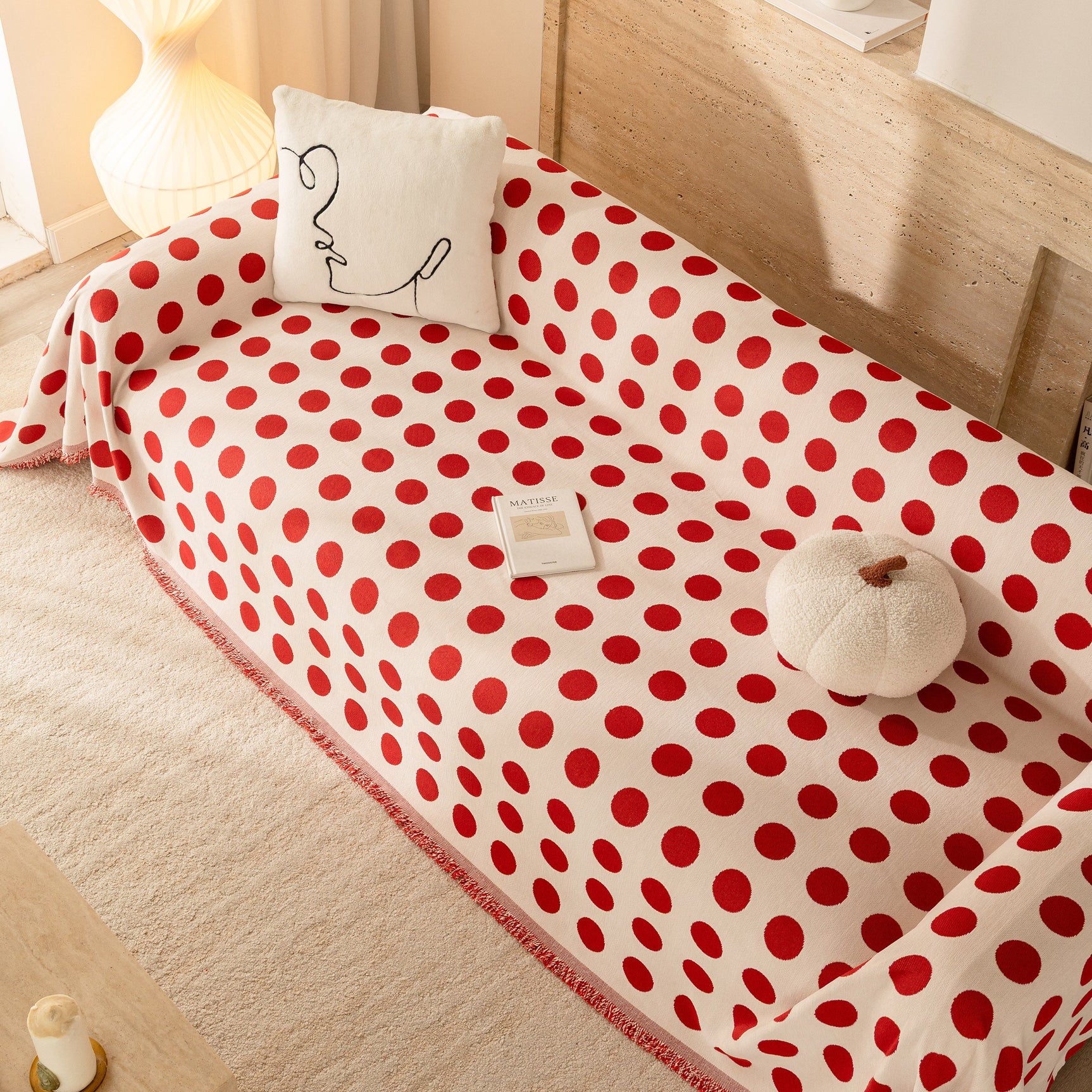 Chenille Polka Dot Sofa Cover Throw, Soft Thick Couch Cover Blanket Furniture Covers - Ornate Home